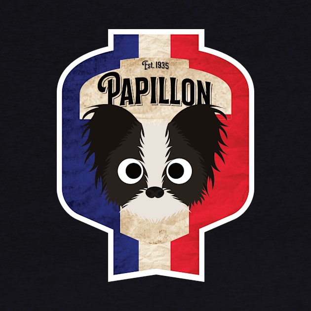 Papillon - Distressed French Butterfly Dog Beer Label Design by DoggyStyles